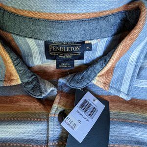 NWT PENDLETON 100% Cotton XL blue/orange/denim button down